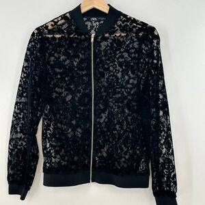 Zara Black Lace Bomber Jacket Black Size X-Small